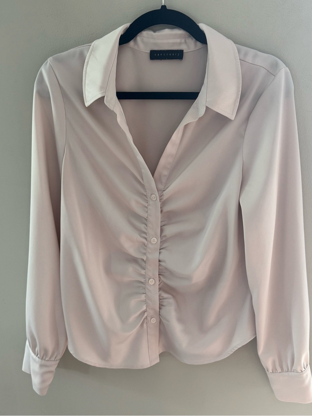 Sanctuary Blush Pink satin Ruched Button-Front Blouse